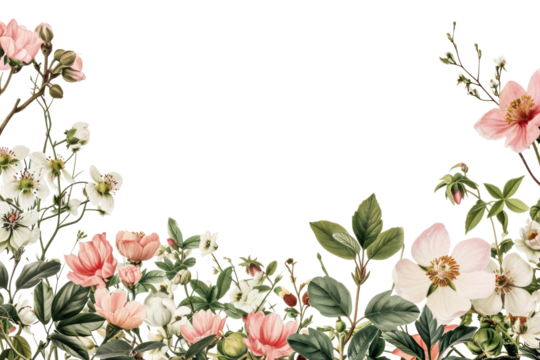 PNG  A fresh Spring floral border isolated on white outdoors blossom flower.