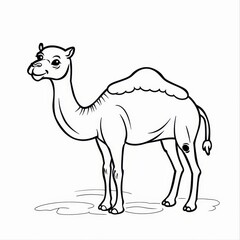   A black-and-white sketch of a camel, head turned toward the camera