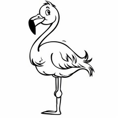 Naklejka premium A flamingo in monochrome, head turned, giving illusion of a large beak and elongated legs