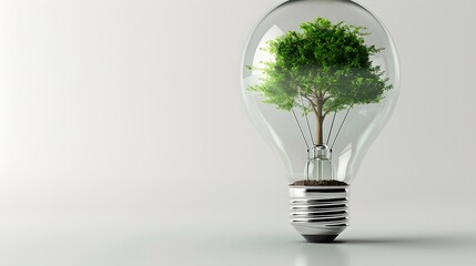 Eco light bulb with tree inside isolated on white background, environmental protection and care for the planet, environment day concept