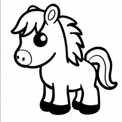   A cartoon horse with a black-and-white facial outline and a black-and-white head outline