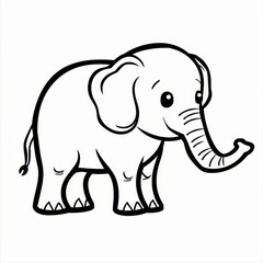   An elephant, outlined in black with tusks, is depicted against a white background