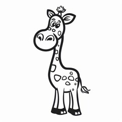   A monochrome drawing of a giraffe with a melancholic expression and drooping neck