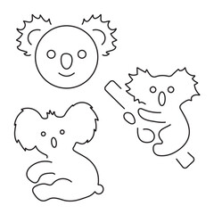 koala group of icons in black on a white background. Vector illustration.