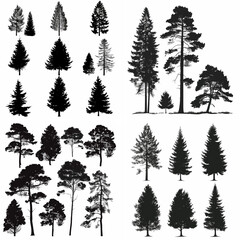 black tree silhouette set pure badge eco outline recreation breath emblem label protection graphic pine trunk woodland
