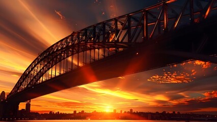 Iconic Australian Landmark: Sydney Harbour Bridge at Sunset Displaying Grandeur Beauty. Concept...