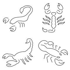 scorpion group of black icons on a white background. Vector illustration.