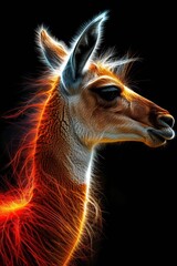 Fototapeta premium A tight shot of a giraffe's head displays red and orange stripes across its face