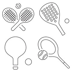 tennis group of black icons on a white background. Vector illustration.