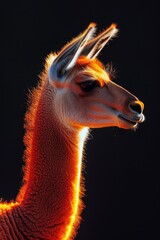 Naklejka premium A close-up of a llama's head illuminated by bright orange light