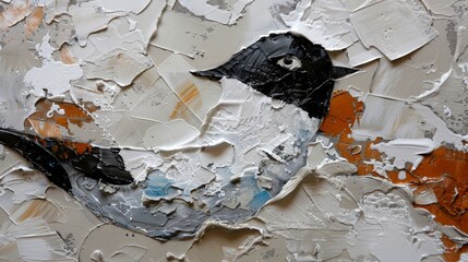   A detailed image of a bird painted on a paper canvas, adorned with artistic paint splatters