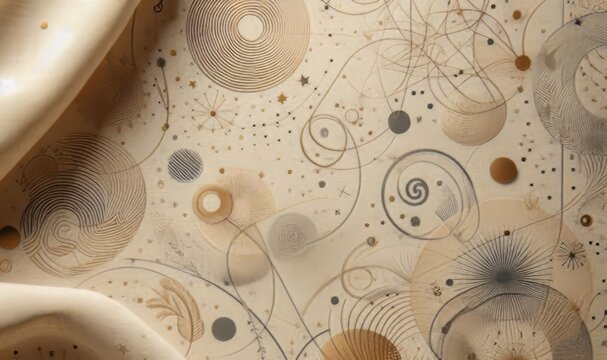 Fundo bege, abstrado, tecido de linho com finguras geom&eacute;tricas.