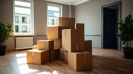 Cardboard boxes for moving into a new apartment building