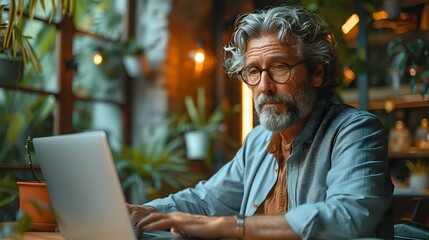 Serene Office Scene: Man in Deep Focus with Laptop