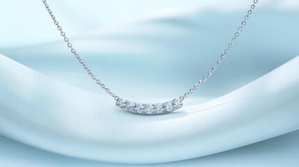 a white gold necklace, enhanced by three dazzling 18-carat diamonds, in a photorealistic image highlighting every facet and detail.