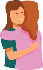 Cute female embrace icon cartoon vector. Best friends girls. Diverse maturing