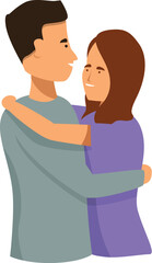 Obraz premium Strong couple embrace icon cartoon vector. Cute romantic emotion. Joyful portrait