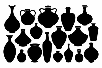 A Set of 27pcs ceramic boohoo vases black Silhouette Design with white Background and Vector Illustration