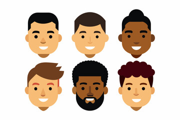 A Set of 8pcs different male face of different races Design with white Background and Vector Illustration