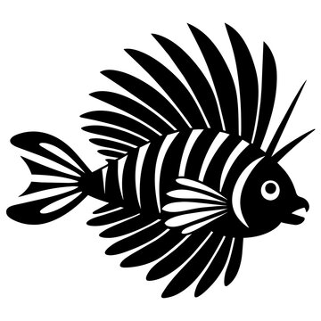 black and white lionfish swimming clip art preview
