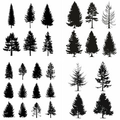 black tree silhouette set pure badge eco outline recreation breath emblem label protection graphic pine trunk woodland