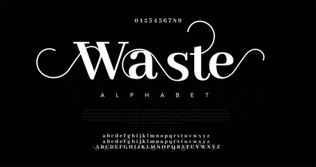 Waste Elegant wedding alphabet letters font and number. Typography Luxury classic lettering serif fonts decorative vintage retro concept. vector illustration