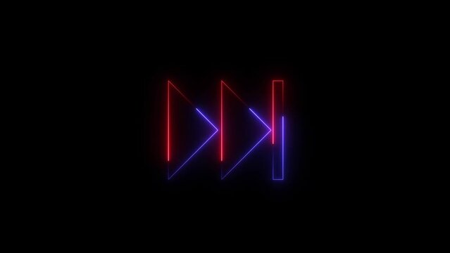 next button neon shine Fast forward button with neon circle. Fast forward icon glowing neon animation black background.