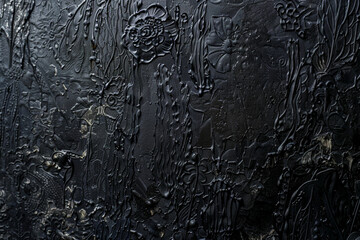 Fototapeta premium Abstract black background decorated with embossed Thai art