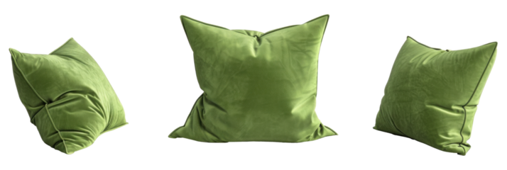 Green pillow, different versions, set, transparent or isolated on white background