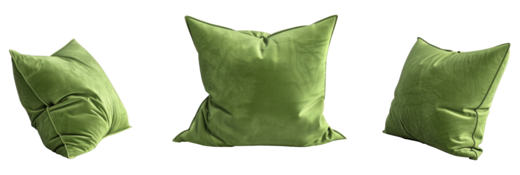 Green pillow, different versions, set, transparent or isolated on white background