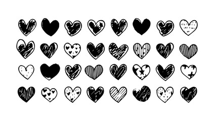 Doodle heart set vector illustration. Art symbol design icon love and decoration element. Shape collection romance and valentine. Drawing cartoon scribble drawing of simple concept