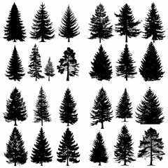 Fototapeta premium black tree silhouette set pure badge eco outline recreation breath emblem label protection graphic pine trunk woodland