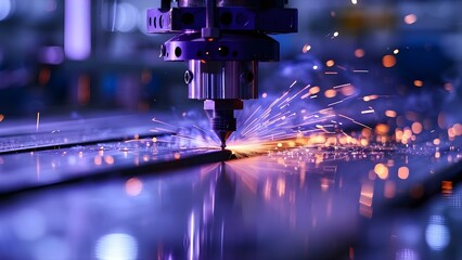 Metal CNC milling and laser engraving using plasma in metallurgy processes. Concept Metal CNC Milling, Laser Engraving, Plasma Cutting, Metallurgy Processes