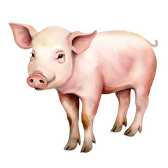 AI-Generated Watercolor cute Pig Clip Art Illustration. Isolated elements on a white background.