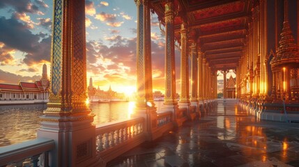 Naklejka premium Radiant D Sunlight Illuminating the Ornate Facade of Bangkoks Grand Palace