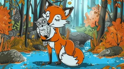 Obraz premium Fox with Fish in Mouth