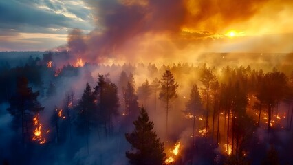"Rising Global Temperatures: Aerial Drone Captures Forest Wildfire". Concept Environmental Crisis, Aerial Photography, Climate Emergency, Changing Landscapes, Drone Footage