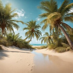 Palm Tree Haven Idyllic Summer Beachscape by the Sea.