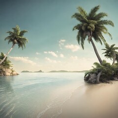 Coastal Escape: Tranquil Summer Seascape with Palm-Fringed Beach.