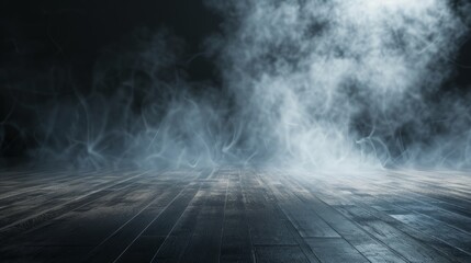 empty floor with smoke on dark background hyper realistic 