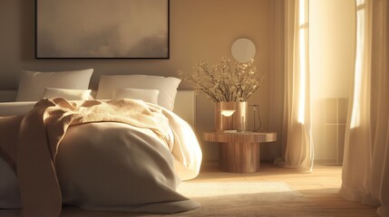 Photo of a cozy bedroom in warm colors
