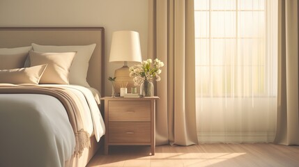 Photo of a cozy bedroom in warm colors