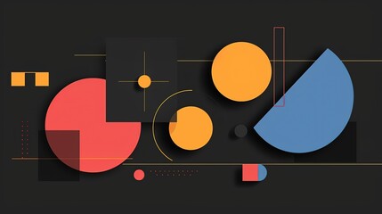 creative black paper with color  geometric shape triangle circle dot and line, minimal modern trend design elements abstract background, banner , flyers design, Generative Ai
