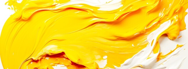 Abstract art banner with vivid yellow and white paint swirl dynamically across the surface, capturing the essence of creativity and artistic innovation in modern visual content and media