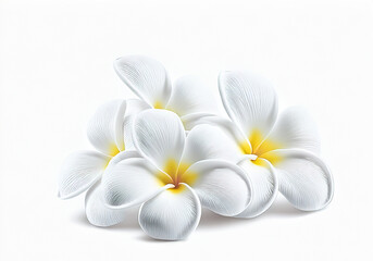 Fototapeta premium Close up, White Frangipani and plumeria flowers in groups and bunches isolated on white background