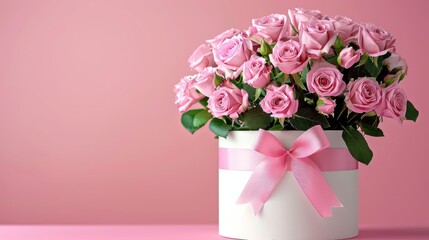 Elegance in Pink: White Vase Overflowing With Lush Pink Roses