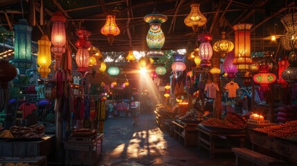 Radiant D Sunlight Illuminating Thong Sala Night Market on Vibrant Koh Phangan Island