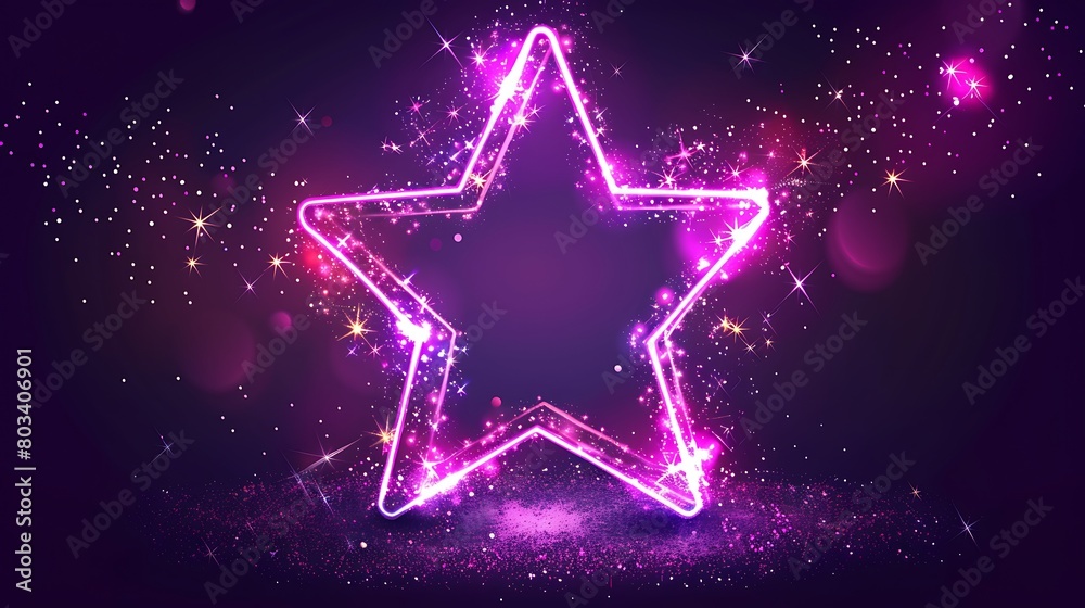 Wall mural neon frame in star form with shining effects and sparkles on dark background
