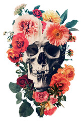 PNG A Skull flower rose painting.