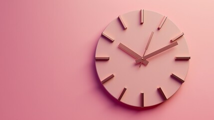 A minimalist, modern clock with sleek hands and markers, positioned perfectly against a soft,...